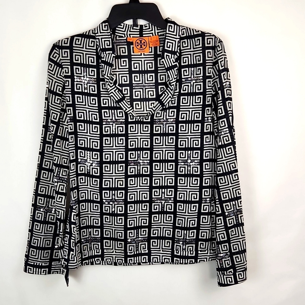 TORY BURCH Black+White+Sequins Voile Cotton TUNIC